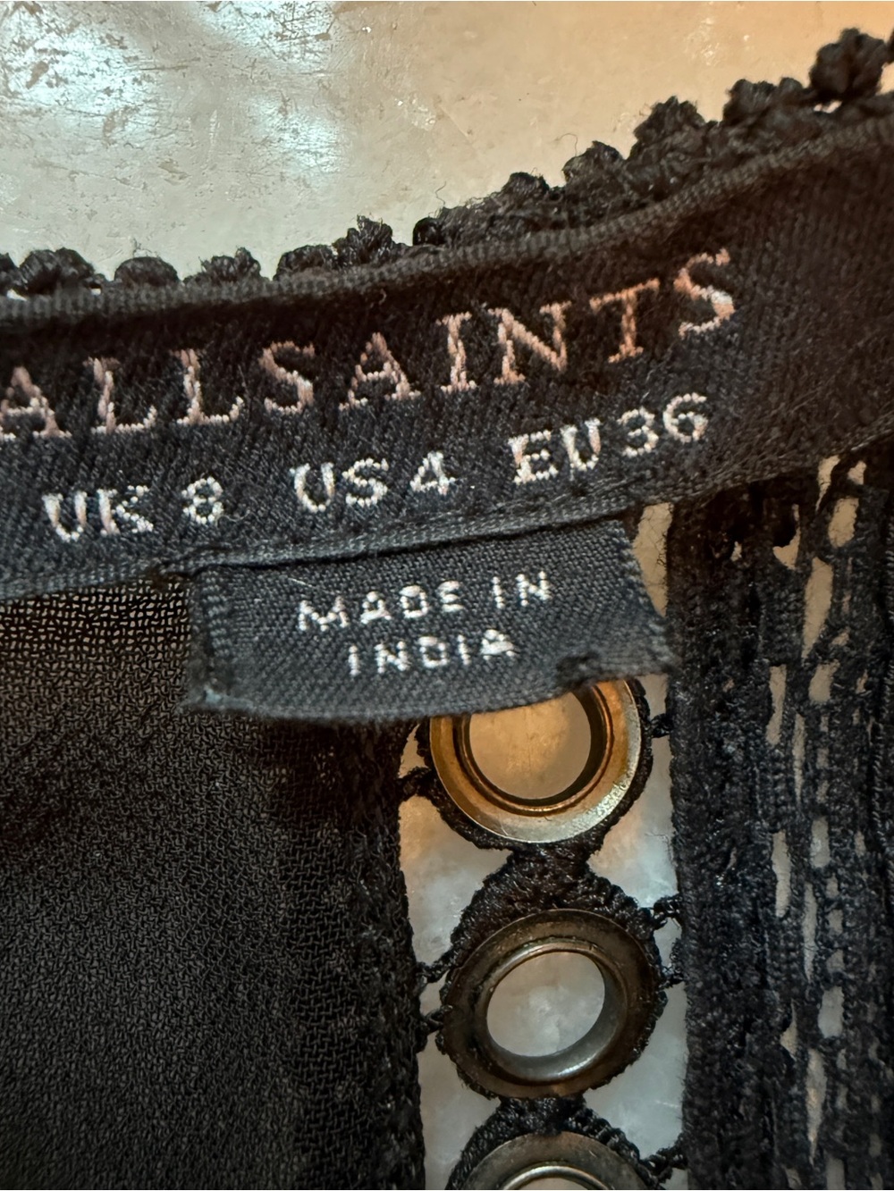 AllSaints Alicia Lace & Metal Midi Dress handkerchief hem 4 small All Saints - Picture 15 of 16
